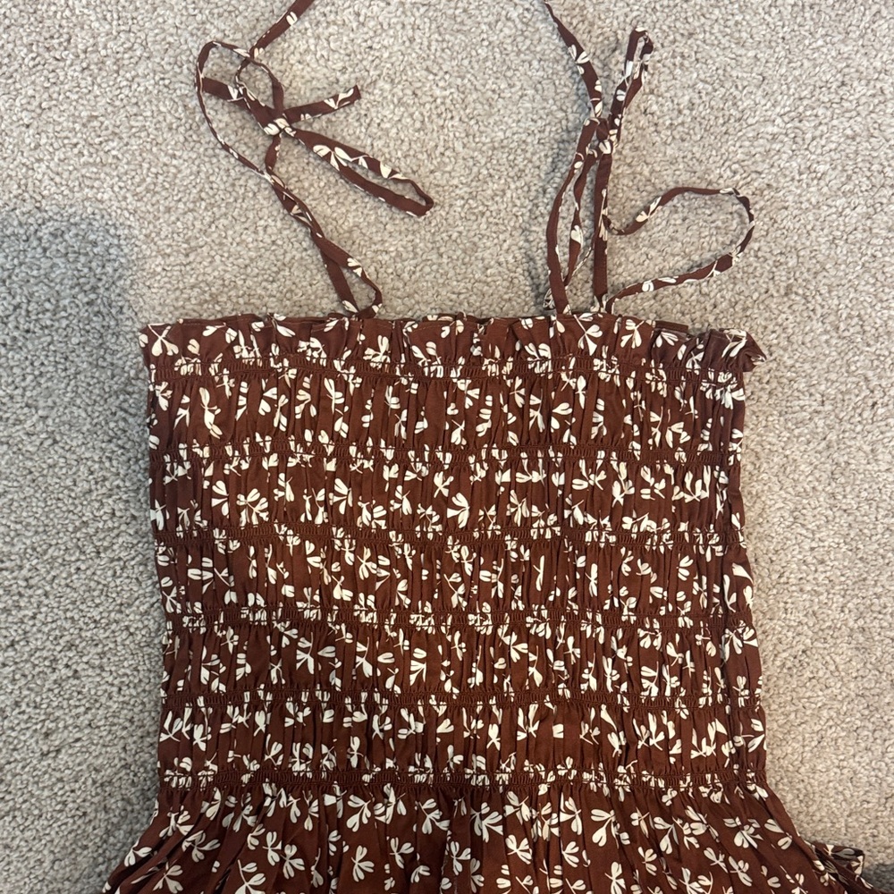 Tory Burch Brown Floral Mini Dress with Cream Print - Picture 3 of 3